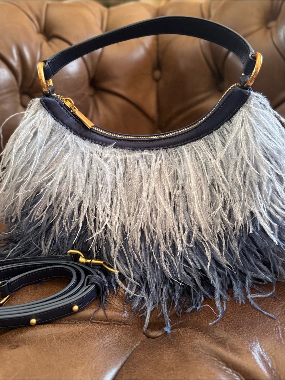 RARE Kate Spade Carter SAMPLE Ostrich Feather Nylon Shoulder Bag Crossbody